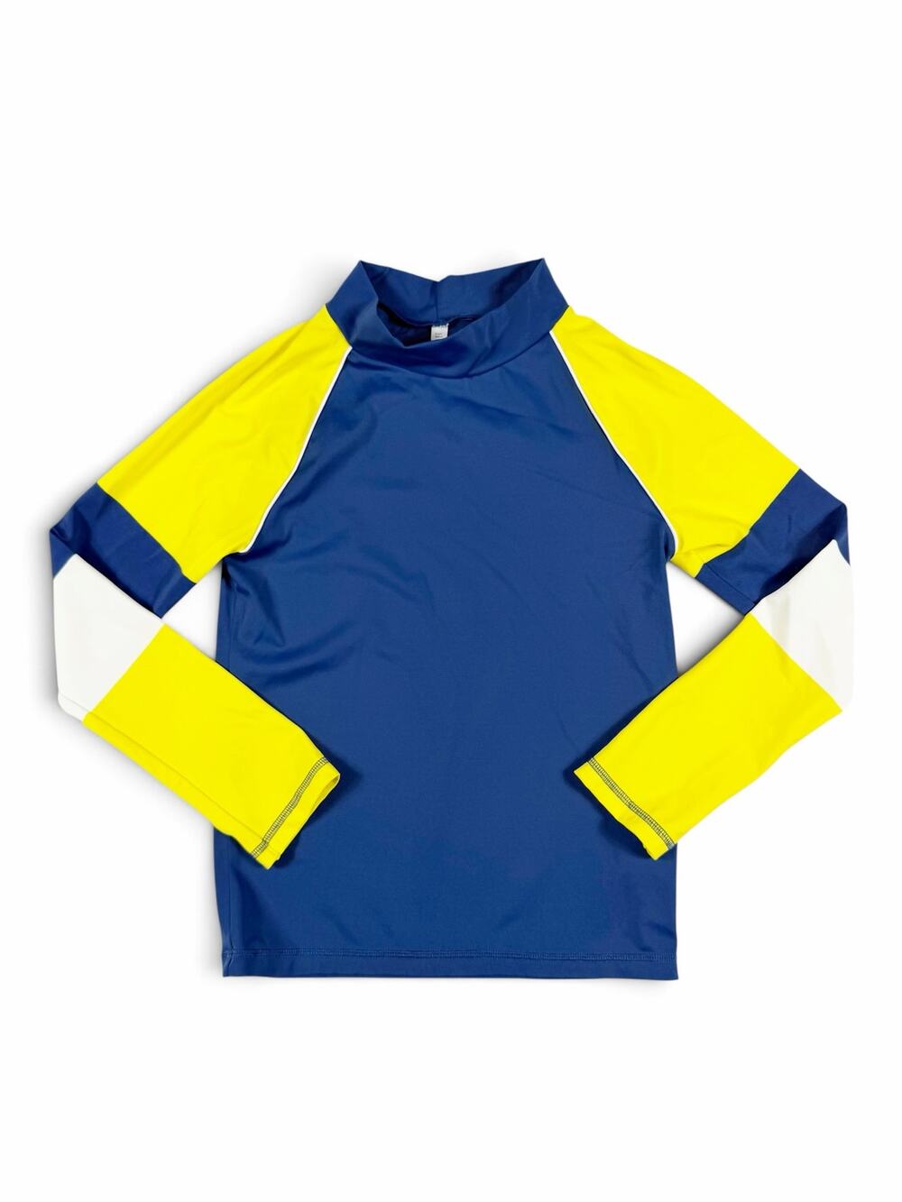 Mini Boden Colorblock UPF 40+ Long Sleeve Rash Guard Navy Yellow Size 9-10 swim